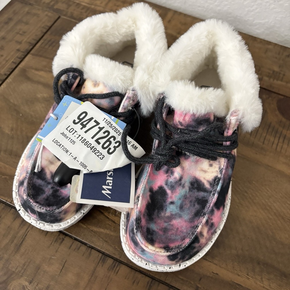 Hey Dude Girls Britt Tie Dye Navy Pink Faux Furblined Boots US Size Kids Youth 1